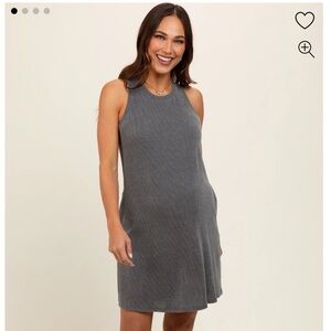 Charcoal Ribbed Sleeveless Pocketed Maternity Dress - L